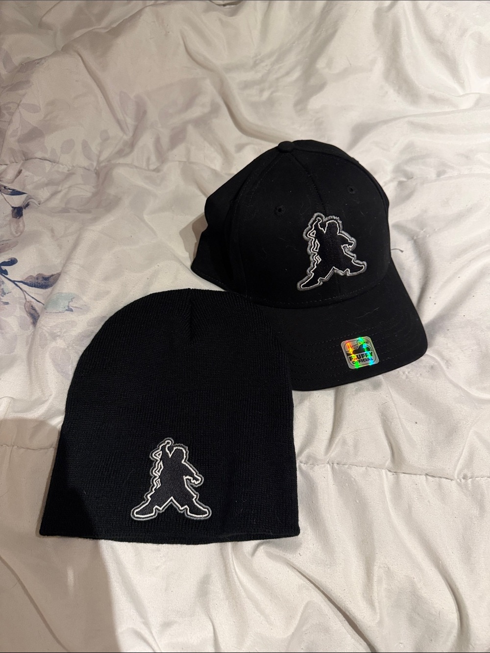 Black Beanie and Cap Set with White Outline Character Patch Gabriel Iglesias